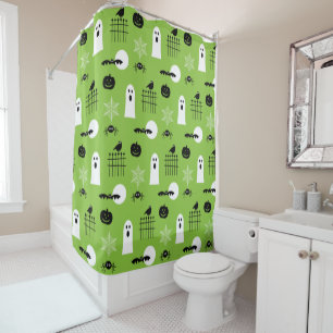 Green Kids Halloween Print Shower Curtain