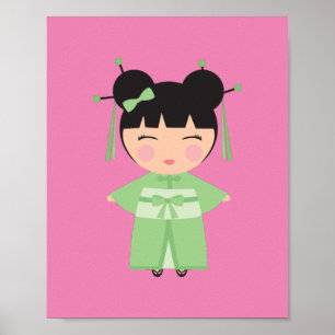 Green Kimono Japanese Doll   Poster