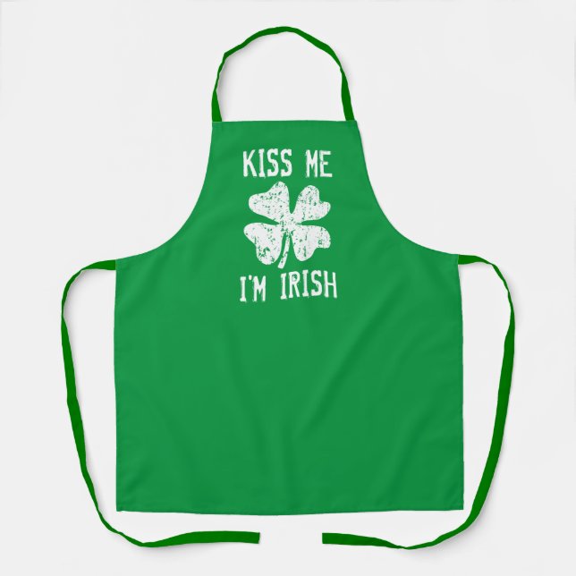 Green Kiss me St Patrick's Day kitchen aprons (Front)