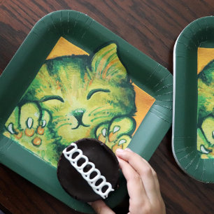 Green Kitty Cat Caturday Art kitten designs Paper Plate