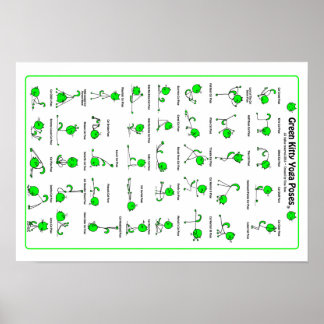 Green Kitty Yoga Poses Poster