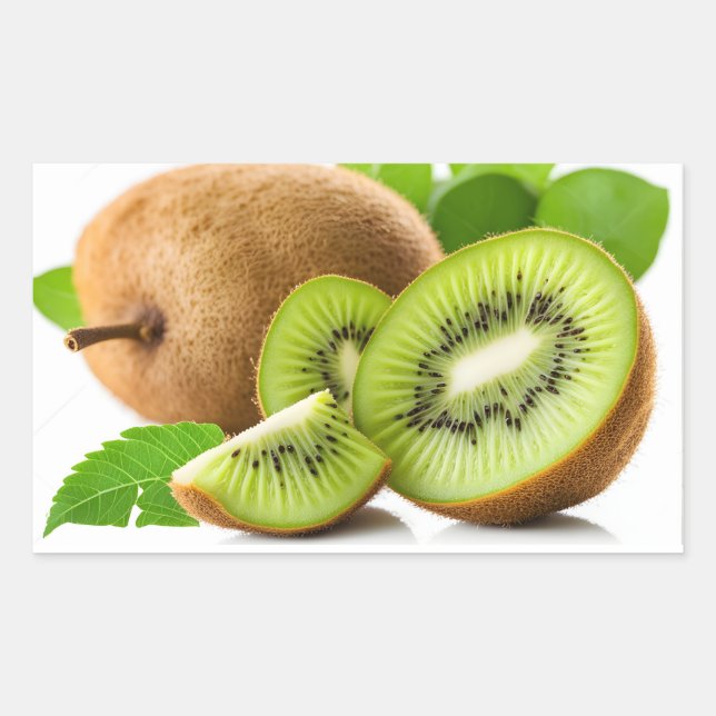 Green kiwi fruit rectangular sticker (Front)