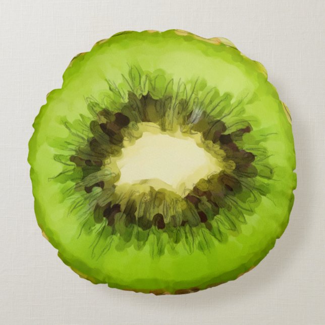 Green Kiwi Fruit Round Cushion (Front)