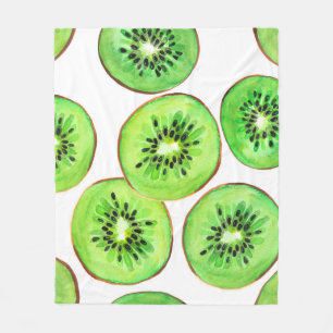 Green Kiwi Fruit Watercolor Set Fleece Blanket