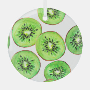 Green Kiwi Fruit Watercolor Set Glass Tree Decoration