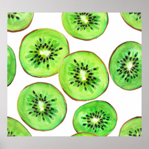 Green Kiwi Fruit Watercolor Set Poster