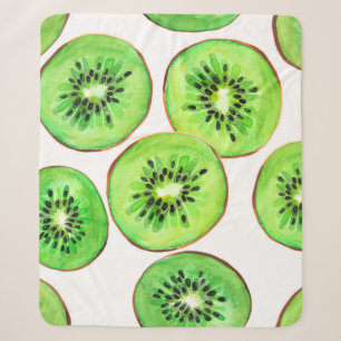 Green Kiwi Fruit Watercolor Set Sherpa Blanket