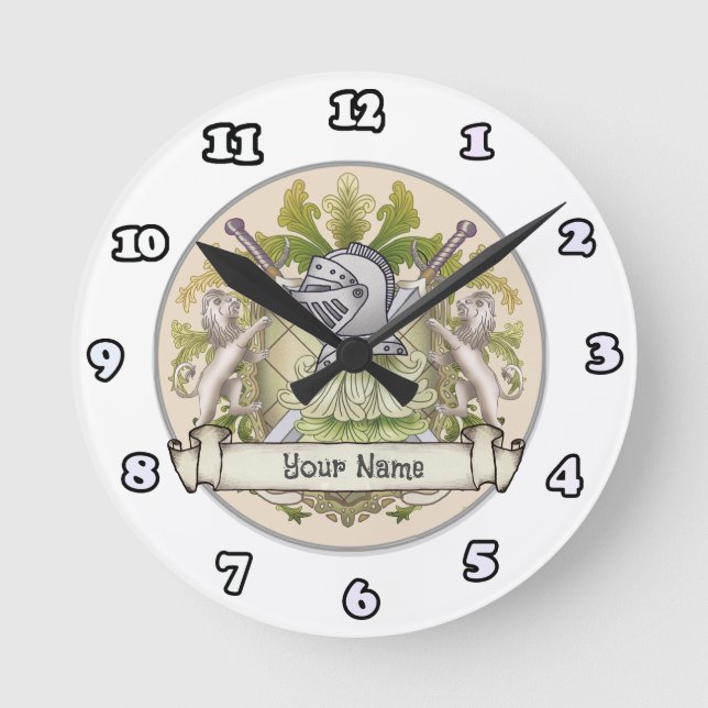 Green Knight Family Crest Surname clock (Front)