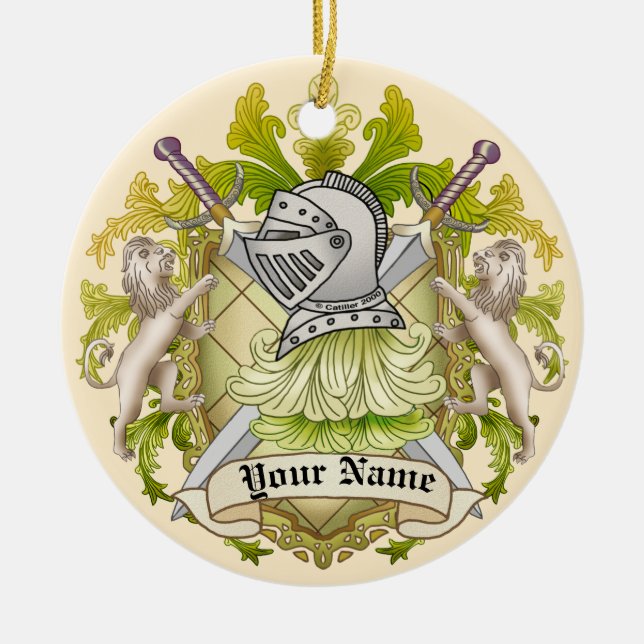 Green Knight Family Crest Surname ornament (Front)
