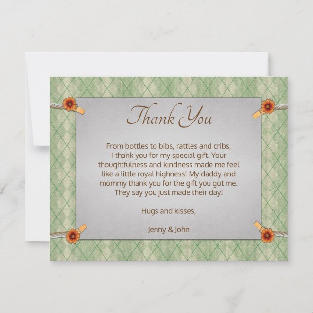 Green Knit Baby Thank You Card (Front)