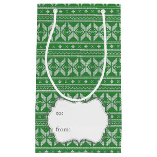 Green Knit Jumper ugly Sweater Pattern Small Gift Bag
