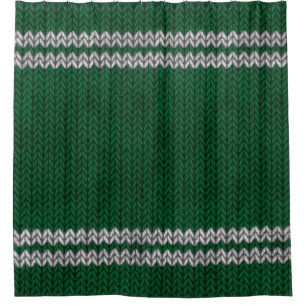 Green Knit-look Stripe Pattern Shower Curtain