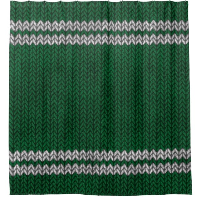Green Knit-look Stripe Pattern Shower Curtain (Front)
