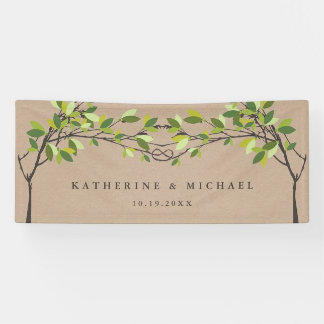 Green Knotted Love Trees On Kraft Summer Wedding Banner (Horizontal)