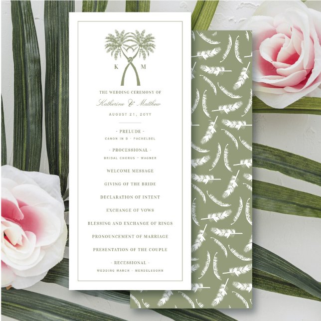 Green Knotted Palm Trees Tropical Wedding Program Invitation (Green Knotted Palm Trees Tropical Wedding Program @ fatfatin_blue_knot)