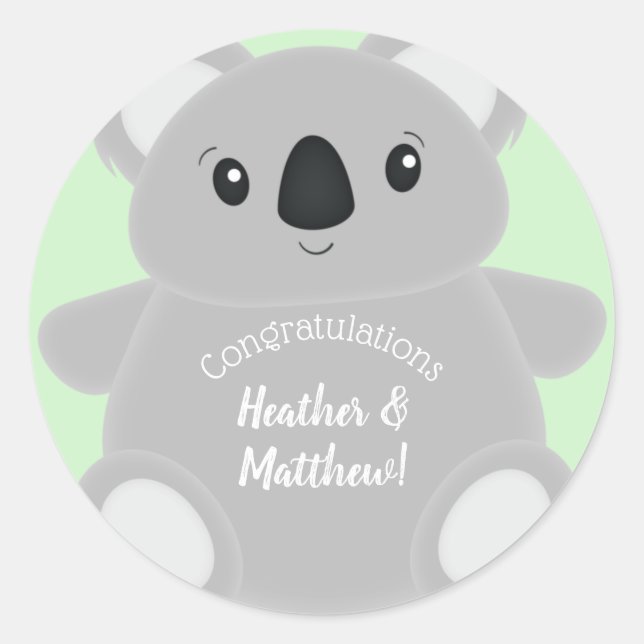 Green Koala Bear Baby Shower Classic Round Sticker (Front)