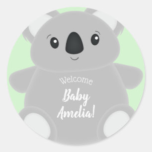 Green Koala Bear Baby Shower Classic Round Sticker