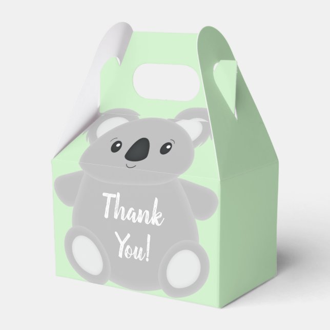 Green Koala Bear Baby Shower Favour Box (Front Side)