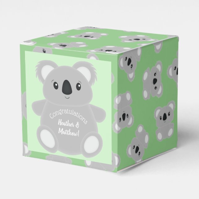 Green Koala Bear Baby Shower Favour Box (Front Side)