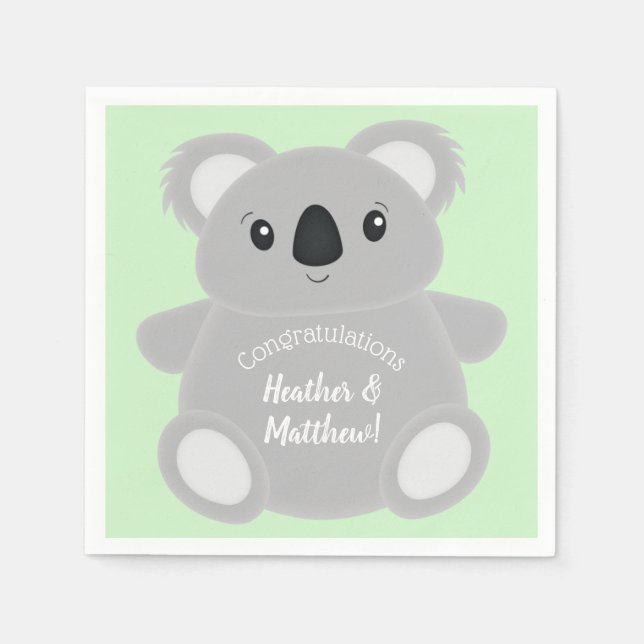 Green Koala Bear Baby Shower Napkin (Front)