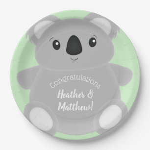 Green Koala Bear Baby Shower Paper Plate