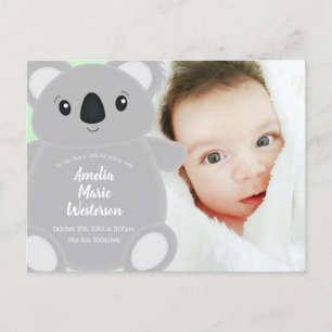 Green Koala Bear Baby Shower Postcard