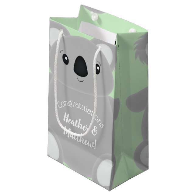 Green Koala Bear Baby Shower Small Gift Bag (Front Angled)