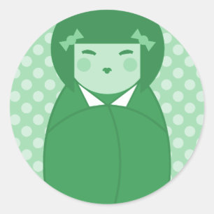 Green Kokeshi Doll Pop Art Classic Round Sticker