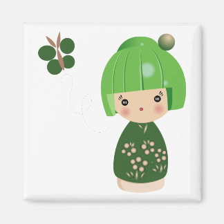 Green Kokeshi Triplet Magnet