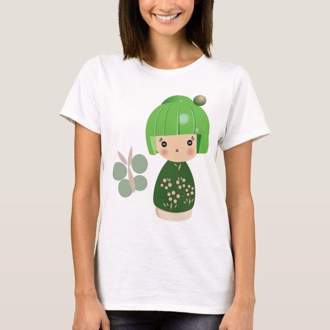 Green Kokeshi Triplet Spaghetti Straps Top (Front)