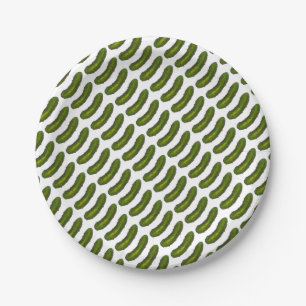 Green Kosher Dill Pickle Foodie Print Cucumber Paper Plate