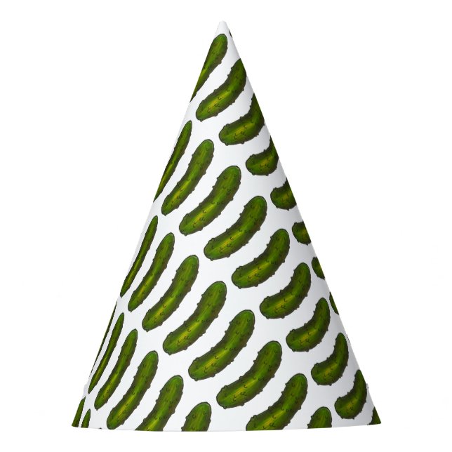 Green Kosher Dill Pickle Foodie Print Cucumber Party Hat (Front)