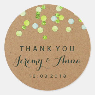 Green Kraft Confetti Thank you sticker Modern