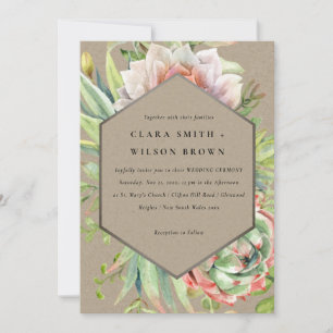 GREEN KRAFT DESERT SUCCULENT CACTI FOLIAGE WEDDING INVITATION