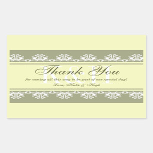 Green lace border thank you out of town gift bag rectangular sticker