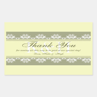 Green lace border thank you out of town gift bag rectangular sticker