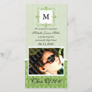 Green Lace Damask Initial Graduation Photo Card