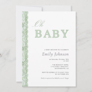 Green Lace Gender Neutral Baby Shower Invitation