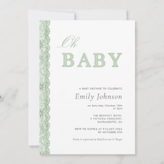 Green Lace Gender Neutral Baby Shower Invitation