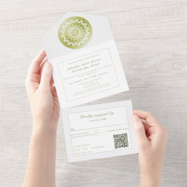 Green Lace Mandala Wedding All In One Invitation (Tearaway)