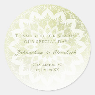 Green Lace Mandala Wedding Favour Classic Round Sticker