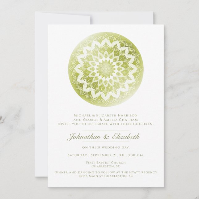 Green Lace Mandala Wedding Invitation (Front)