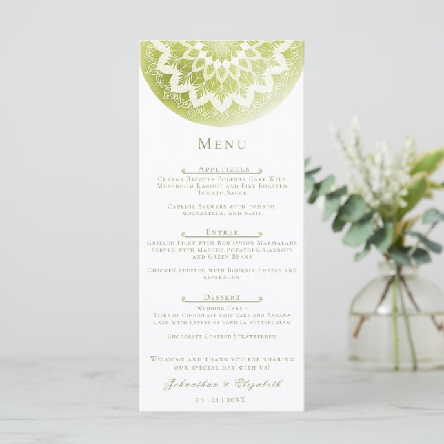 Green Lace Mandala Wedding Menu (Standing Front)
