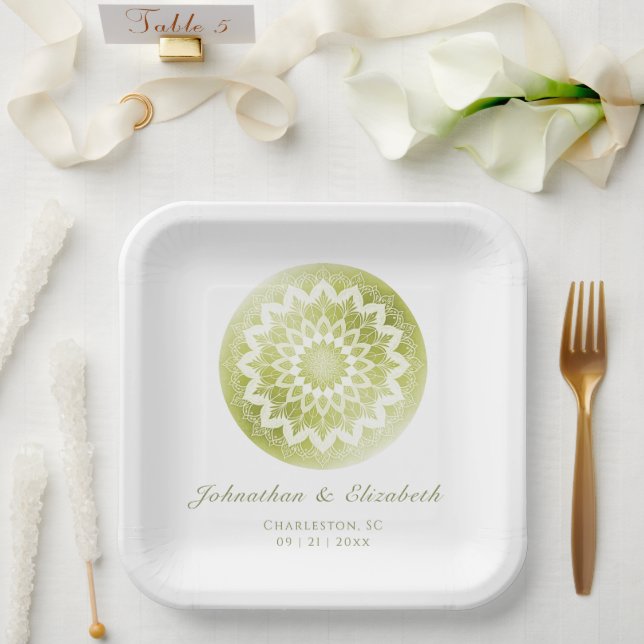Green Lace Mandala Wedding Paper Plate (Wedding)