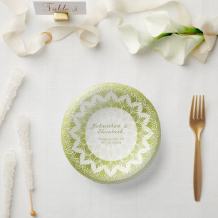 Green Lace Mandala Wedding Paper Plate