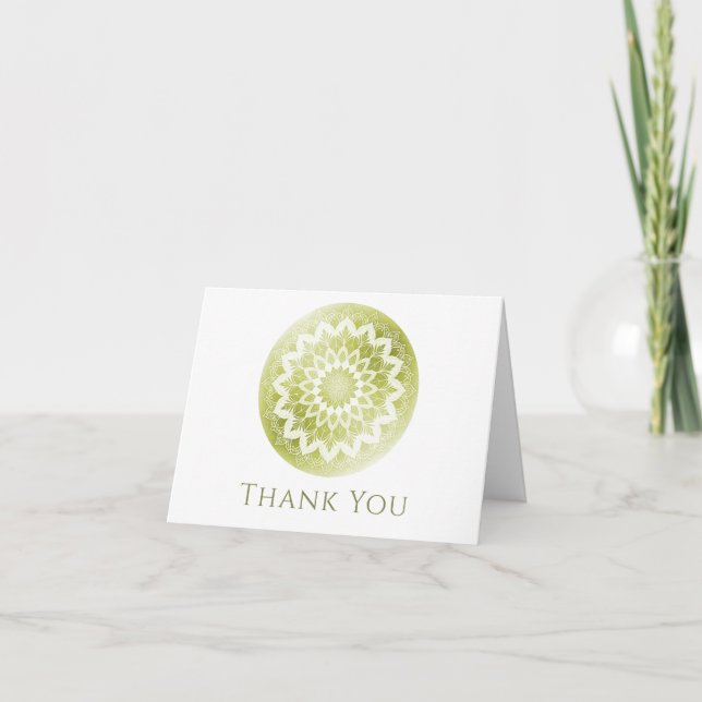 Green Lace Mandala Wedding Thank You Card (Front)