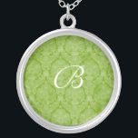 Green Lace Monogram Sterling Silver Necklace<br><div class="desc">Beautiful  Lace Sterling Silver Necklace - background colour can be changed..  Great as a wedding favour,  wedding gift,  birthday gift or holiday gift.</div>