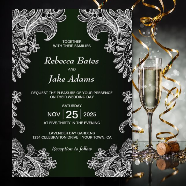 Green Lace Wedding Invitation (Creator Uploaded)