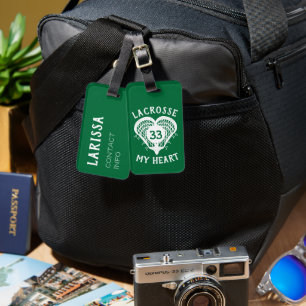 Green Lacrosse My Heart Luggage Tag