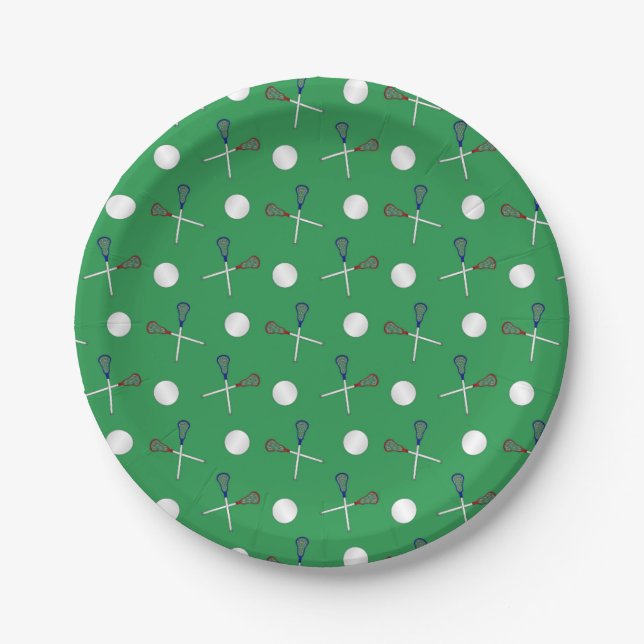 Green lacrosse pattern paper plate (Front)